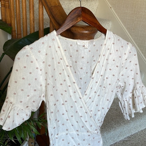 WAYF Ivory Linen Polka Dot Wrap Top - Picture 2 of 8